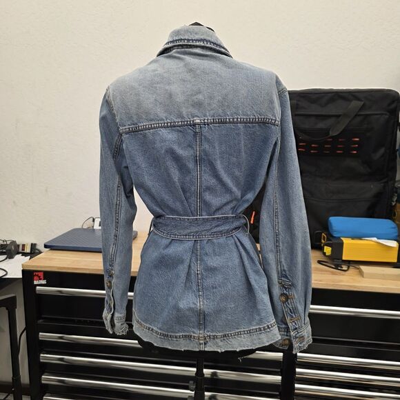 Free People Denim Jean Beltted Jacket Button Down Women's Size Xsmall - Picture 2 of 11